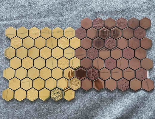 30x30cm Kare Sırlı Fayans, ISO13006 8mm Altıgen Mozaik Duvar Karosu Kahverengi Altın