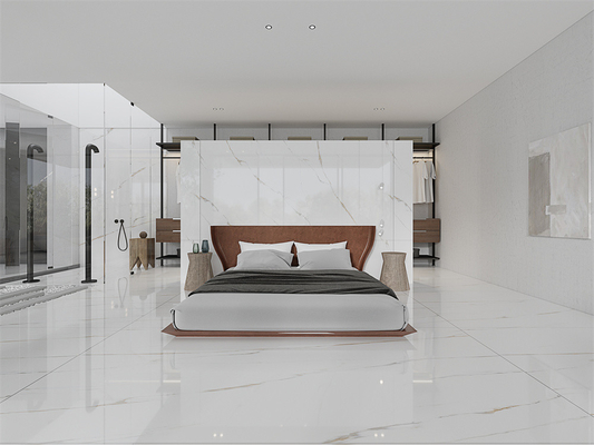 satın al Asit Direnci Modern cilalanmış beyaz Carrara 1420x2700mm İç zemin Yatak odası için cilalanmış sinterli taş levha çevrimiçi üretim