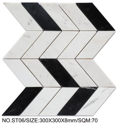 satın al Kullanıma dayanıklı 300x300mm Banyo ve yüzme havuzu için beyaz ve siyah doğal taş mozaik çevrimiçi üretim