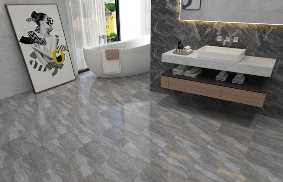 Su geçirmez Matt Camlı Mermer Görünüm Ofis için Keramik Rustik Plak ve Yatak Odası için 400x400mm Yer Plak Gri