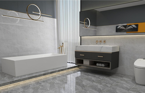 Mermer Görünüşü Gri Kapalı Keramik Rustik Plak 400x400mm Yemek Odası Ve Balkon için Dayanıklı Zemin