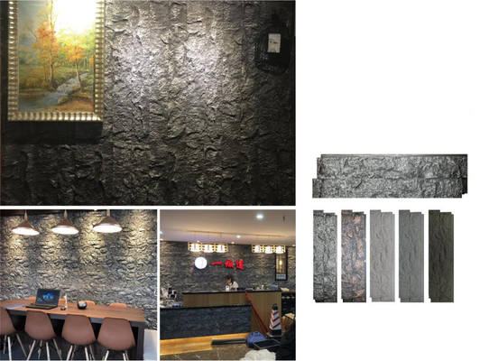 Çizgili Gri 1160x300x30mm Kültür Taşı Tuğla Polyurethane Ofis Bar Dekoratif Duvar Paneli Firebrick Light