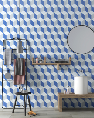 Mavi ve Beyaz Vintage Geometrik Keramik Otel için Rustik Plak ve Mutfak için Kalıcı 200x200mm Zemin Plak