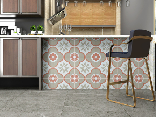 Mutfak için Retro Çiçek Kaymaz Keramik Rustik Plakalar Ve Yemek Odası için 200x200mm Duvar Plakaları