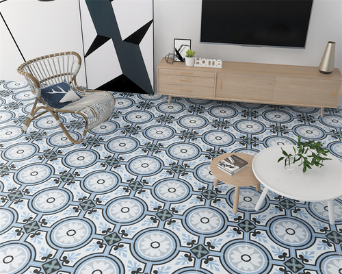 Mavi 20x20cm Çömlekli Rustik Plakalı İç Ev Zemini