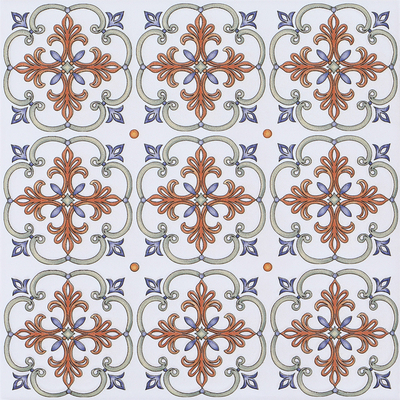 Enkaustik Beyaz ve Kırmızı Duvar Floret Keramik Rustik Plakeler 200x200mm Mutfak ve Yemek Odası İçin