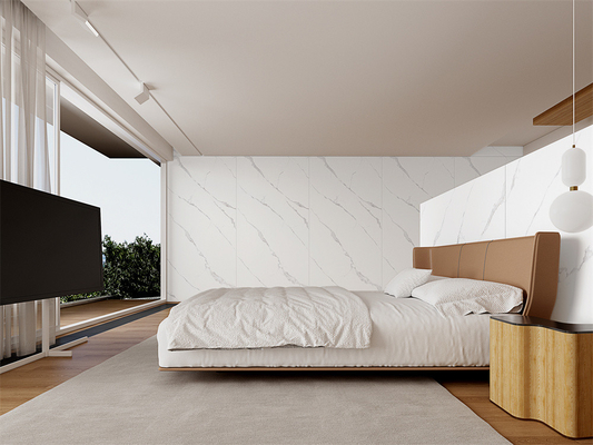 Sınıf AAA Zemin Matt Carrara Restoran için Beyaz Sinterli Taş levhalar 1420x2700mm