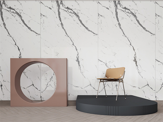Carrara 1600x3200mm cilalı camlı porselen sinterli taş levha villa tasarımı ve projesi için