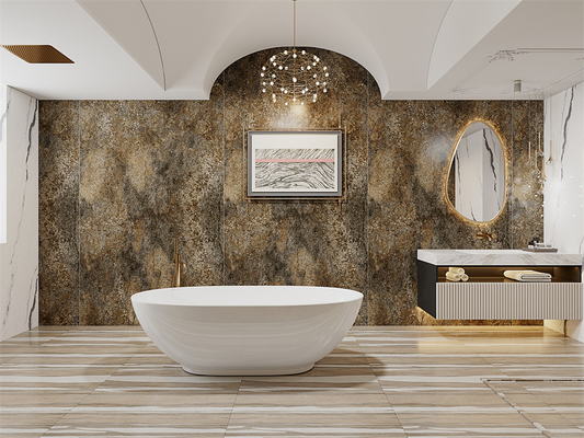 Sarı Matt İç Duvar 1600x3200mm Banyo Arkaplanı İçin Sinterli Taş Taşı