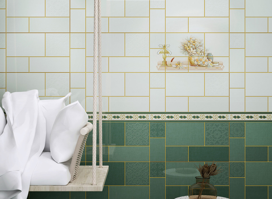 Nem geçirmez yeşil seramik duvar kiremitleri 300x600 mm Banyo için kapalı kiremitler ve dayanıklı kiremitler