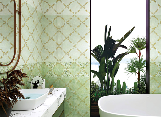 Çizik Direnci 300x600mm İç Duvar Taşları ve Banyo Tasarımı İçin Yeşil Camlı Seramik Taşlar