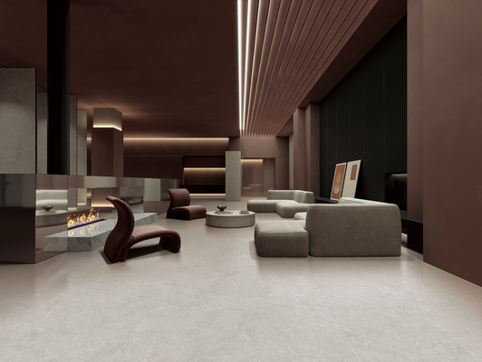 600x1200mm Gri Kapalı Zemin Modern Yatak Odası Ve Otel için Yumuşak Camlı Porselen Plakalar