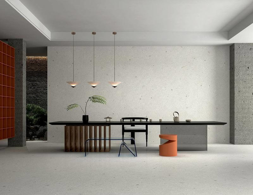 İç zemin 1200x1200x9mm Çevre dostu karo ve açık gri W.A 0.5% Terrazzo Ev ve ofis için yumuşak camlı porselen karo