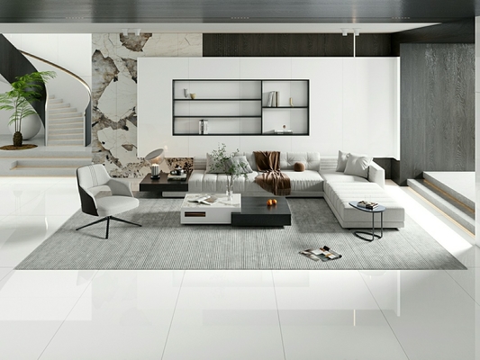 İç Mekan Zeminleri İçin Beyaz Cilalı Porselen Karo 900x1800mm