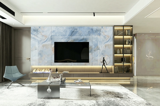 Islaklık Dayanıklı 900x1800x9mm Kullanım Dayanıklı İç Zemin Dekorasyon İçin Mavi Beyaz Camlı cilalı porselen kiremit