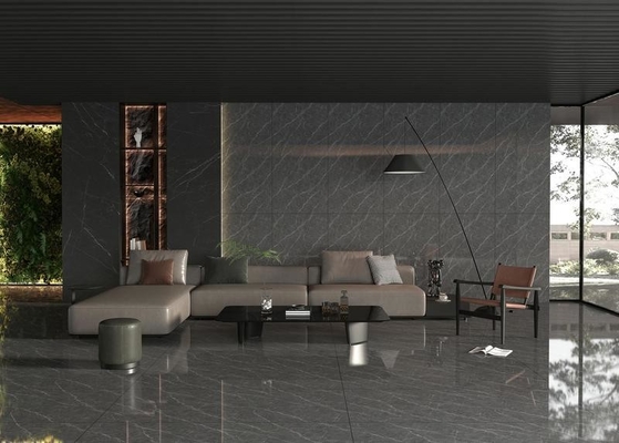 Lüks Siyah Mermer Görünüşü W.A0.5% Gri Pürüzlü Camlı Porselen Plak 900x1800x9mm İç mekan zemini İç tasarım ve dekorasyon için