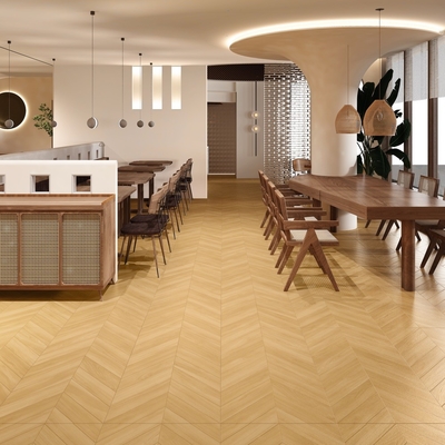 Yatak odası için balık kemikleri aşınmaya dayanıklı 600x1200mm kahverengi ve sarı ahşap porselen fayansları