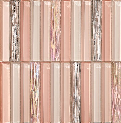 Kaymaz ve dayanıklı 300x300mm Açık pembe iç duvar cam mozaikleri otel ve balkon için