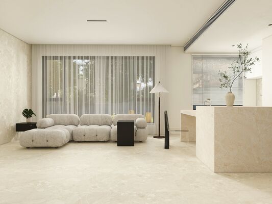 Çizikle Dayanıklı ve Şık Terrazzo 600x1200mm Beige Porselen Plakalar Salondaki ve Yatak Odasındaki Kalıplı Yüzey Plakaları