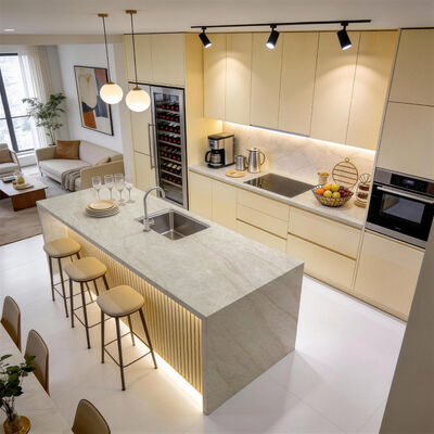 Çevre dostu ve zarif Beige 1600x3200x12mm cilalanmış sinterli taş levha AAA sınıfı yeniden inşaat için