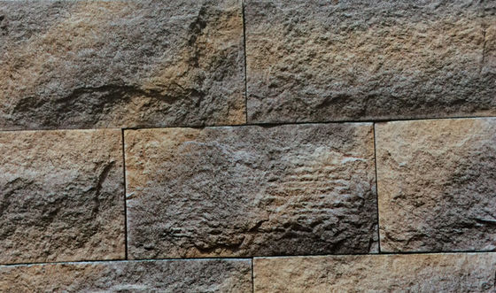 Beige gri turuncu kültürlü taş tuğla çimento duvarı 14 mm