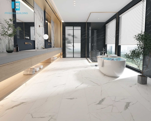 SPC Carrara Mermer Vinyl Zemin 5.0mm UV Kaplama Bağlantılı