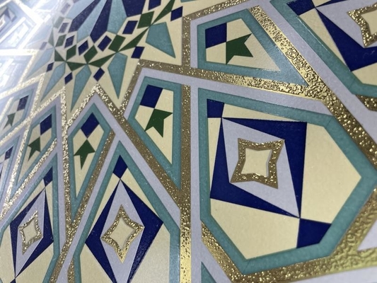 60x60cm Çiçek Altın Renkli Yer Karosu Sırlı Yüzey Renkli Proje Binası İçin